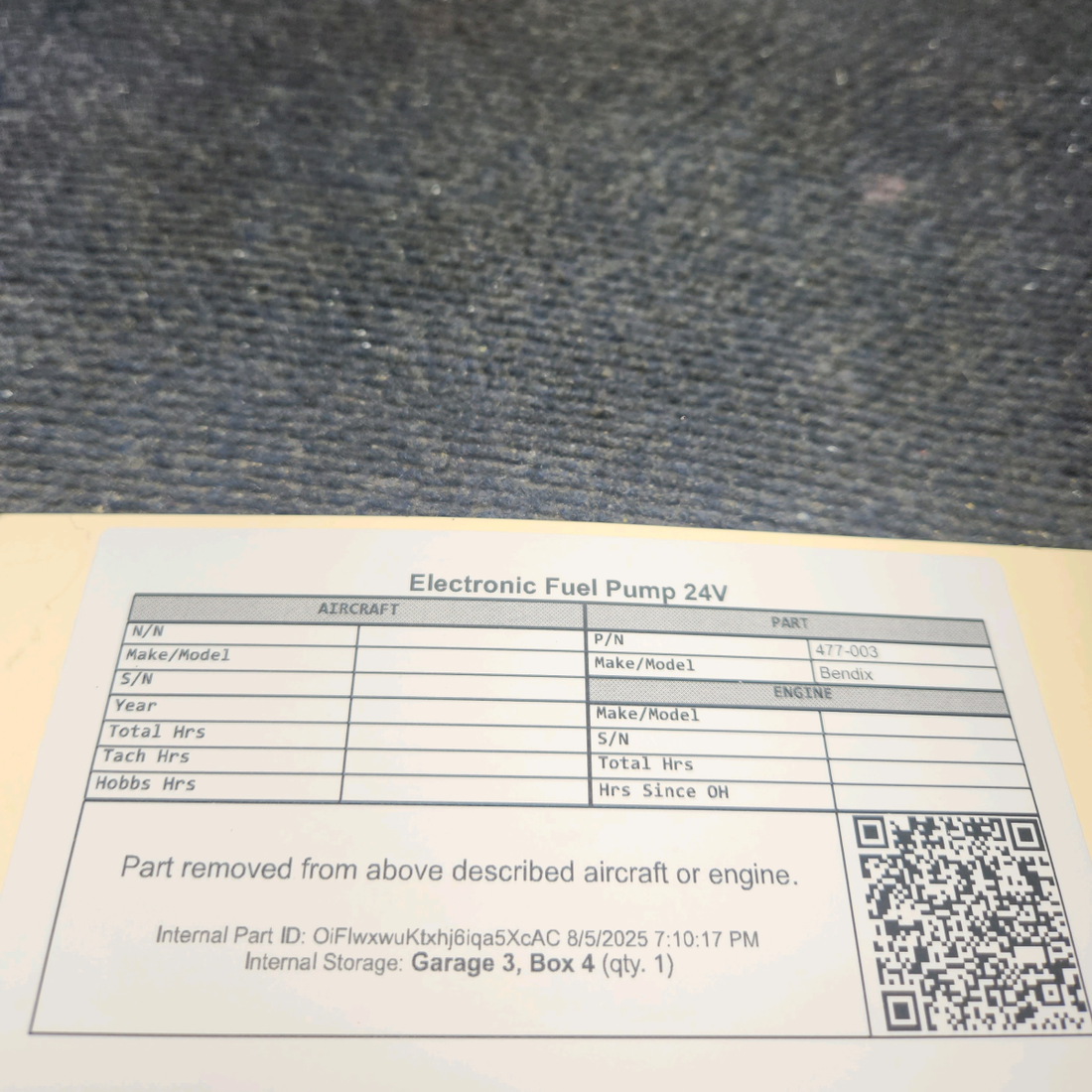 Used aircraft parts for sale, 477-003 Facet Electronic Fuel Pump 24V