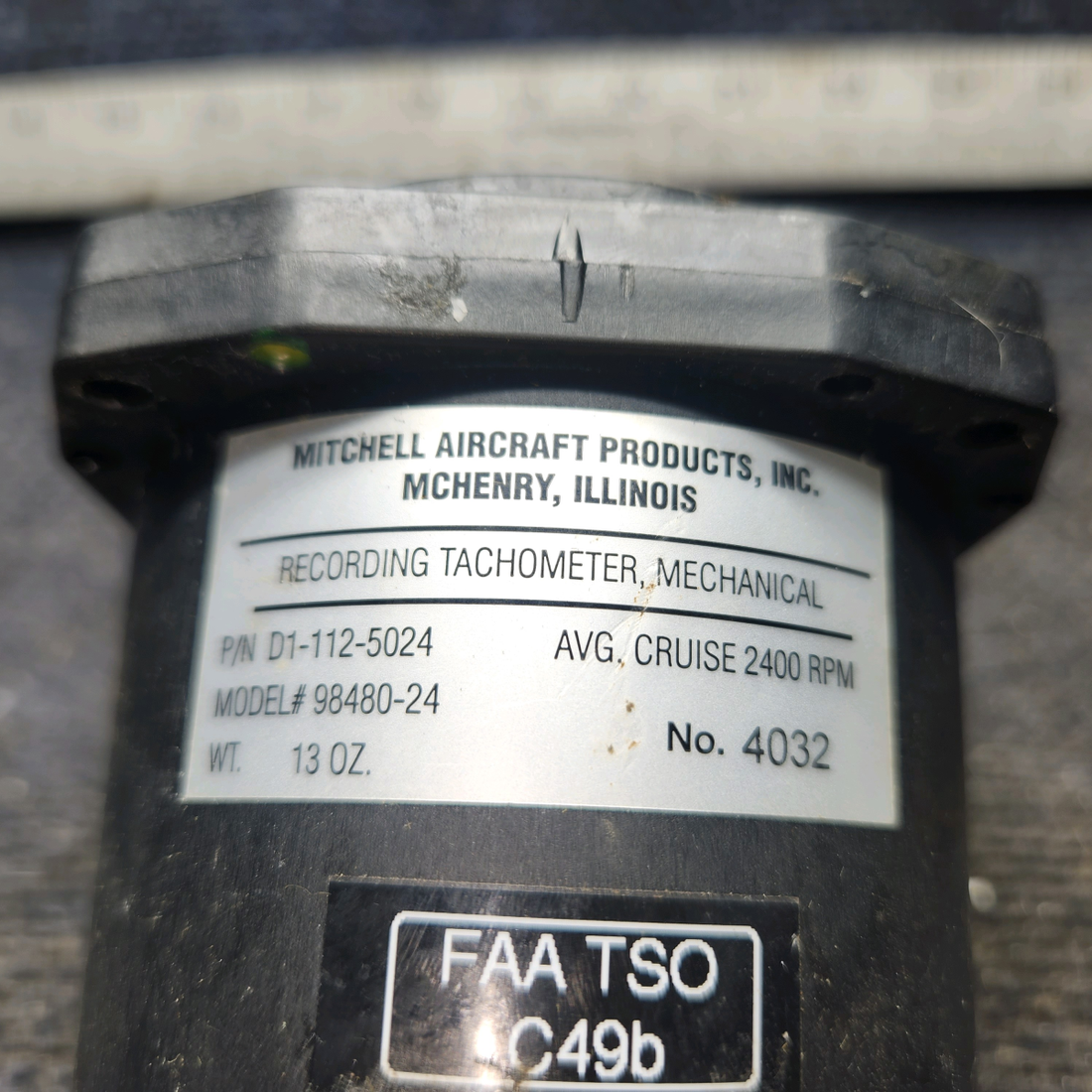 Used aircraft parts for sale, D1-112-5024 Mitchell piper PA-28-181 Mechanical Recording Tachometer (Hours: 4821.4)