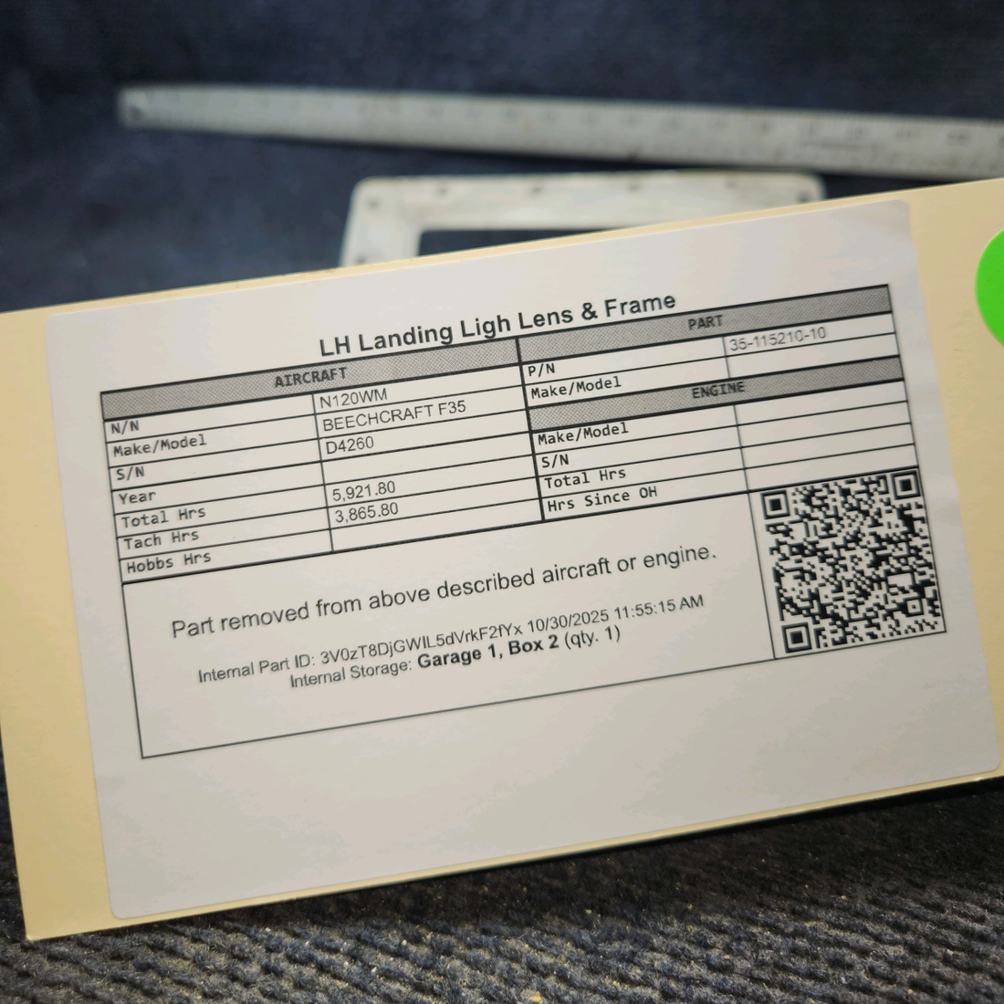 Used aircraft parts for sale, 35-115210-10 BEECHCRAFT F35 Landing Light Lens and Frame Assembly - LH