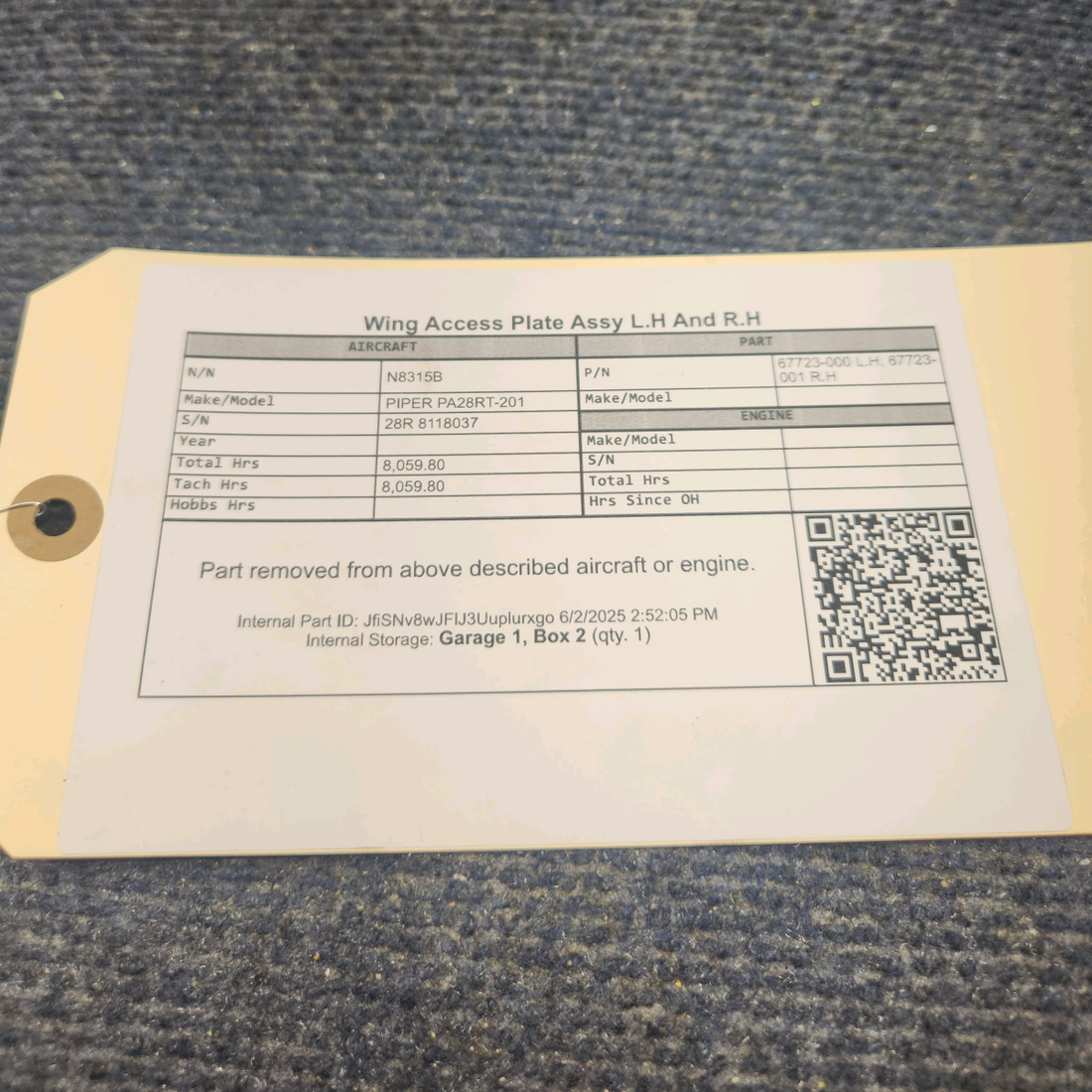 Used aircraft parts for sale, 67723-000, 67723-001 PIPER PA28RT-201 Wing Access Plate Assy - L.H and R.H