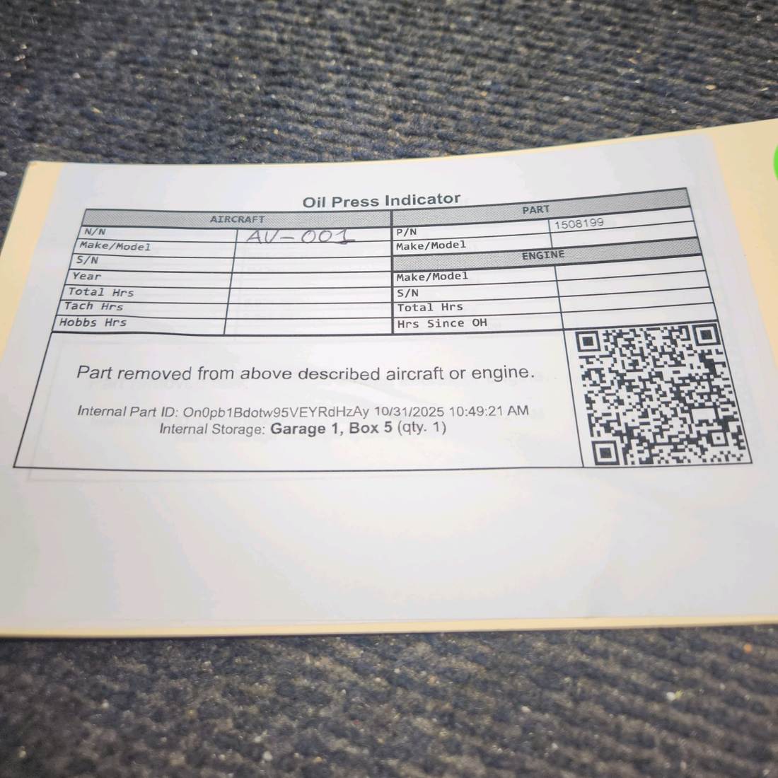 Used aircraft parts for sale, 1508199 Continental Oil Press Indicator