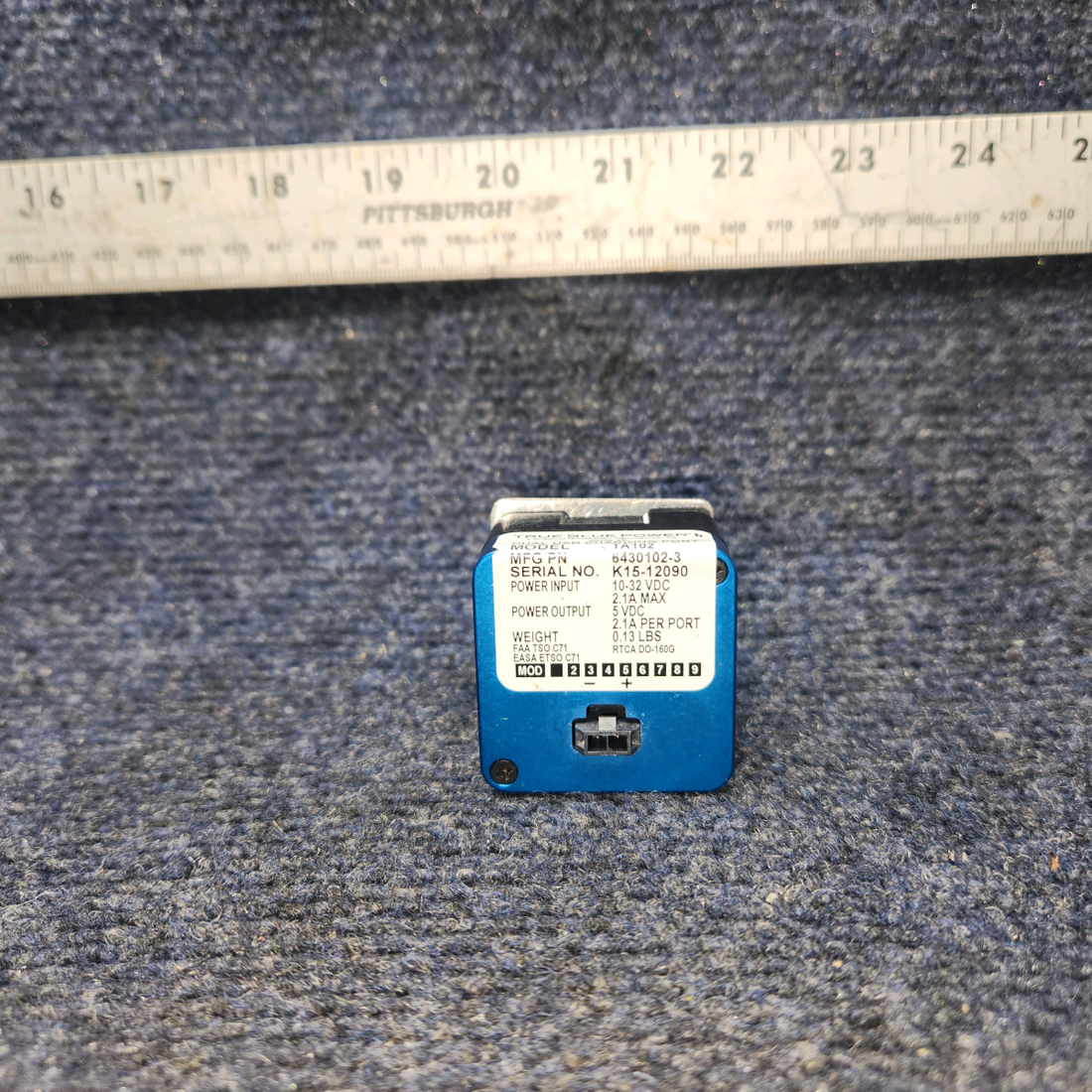 Used aircraft parts for sale, 6430102-3 Mid-Continent TA102 PIPER PA-24-250 Dual USB Charging Port w Mod (10-32V, 2.1A)