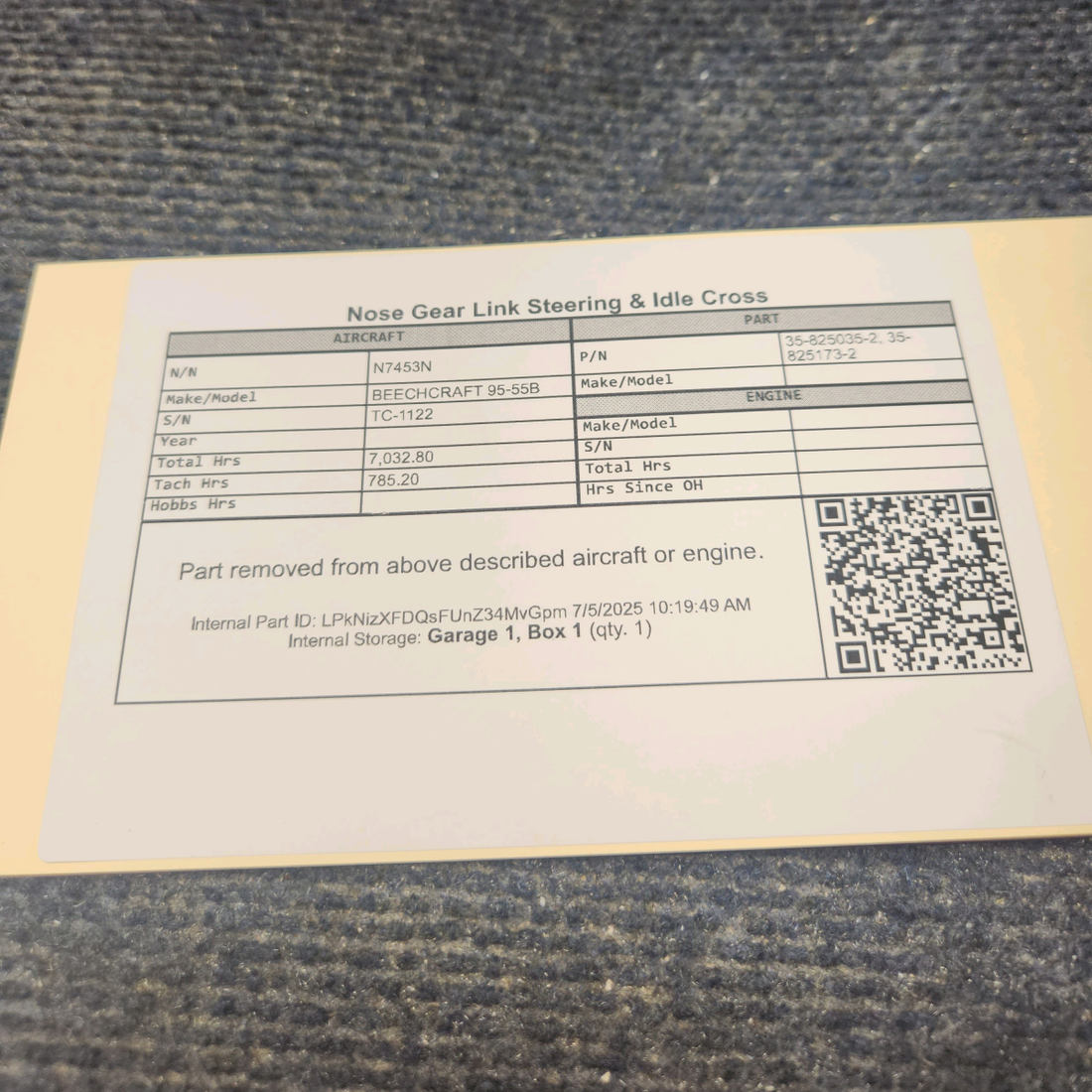 Used aircraft parts for sale, 35-825035-2, 35-825173-2 BEECHCRAFT 95-55B Nose Gear Steering Link & Idle Cross Link Assembly