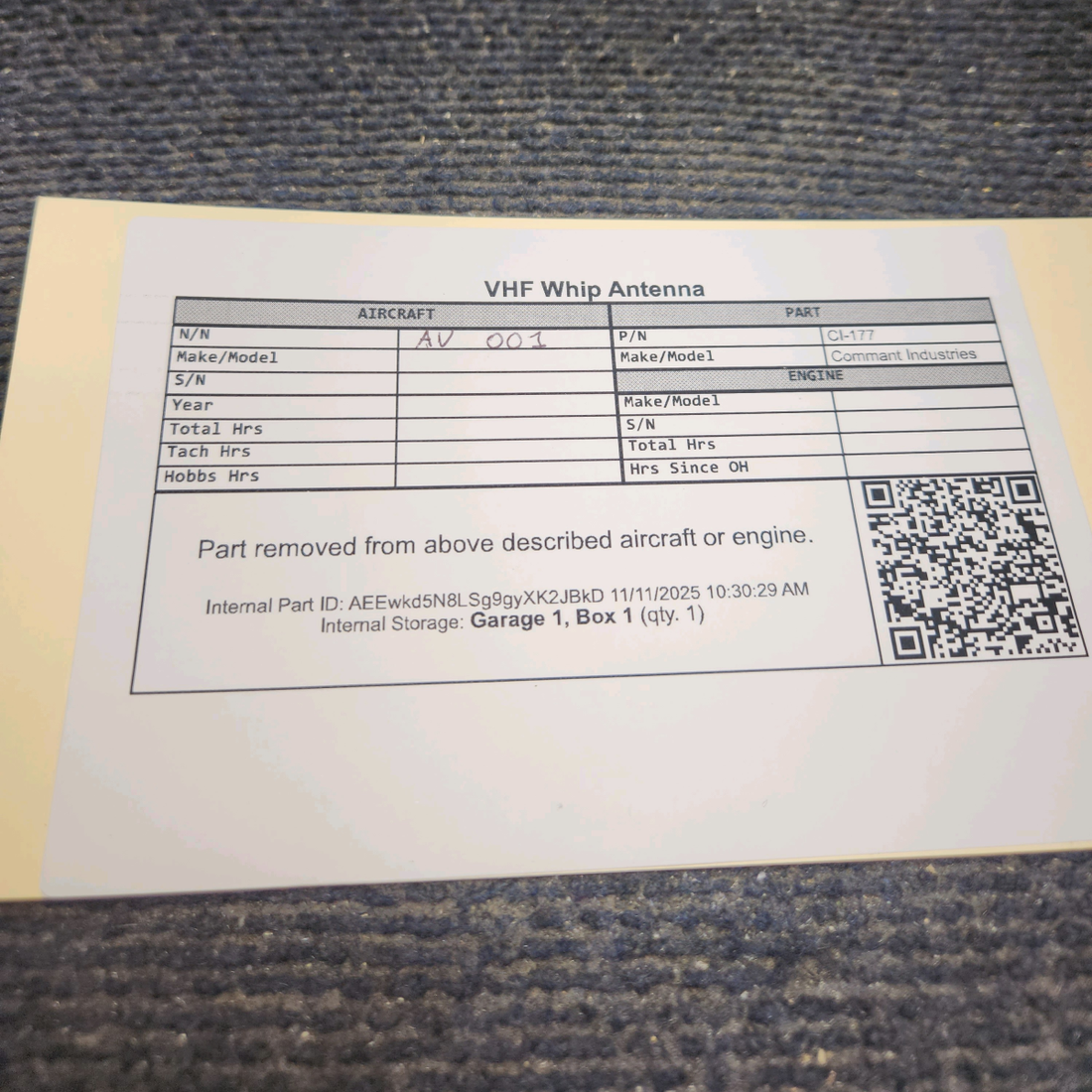 Used aircraft parts for sale, CI-177 Commant Industries CI-177 Piper PA28-140 VHF Whip Antenna