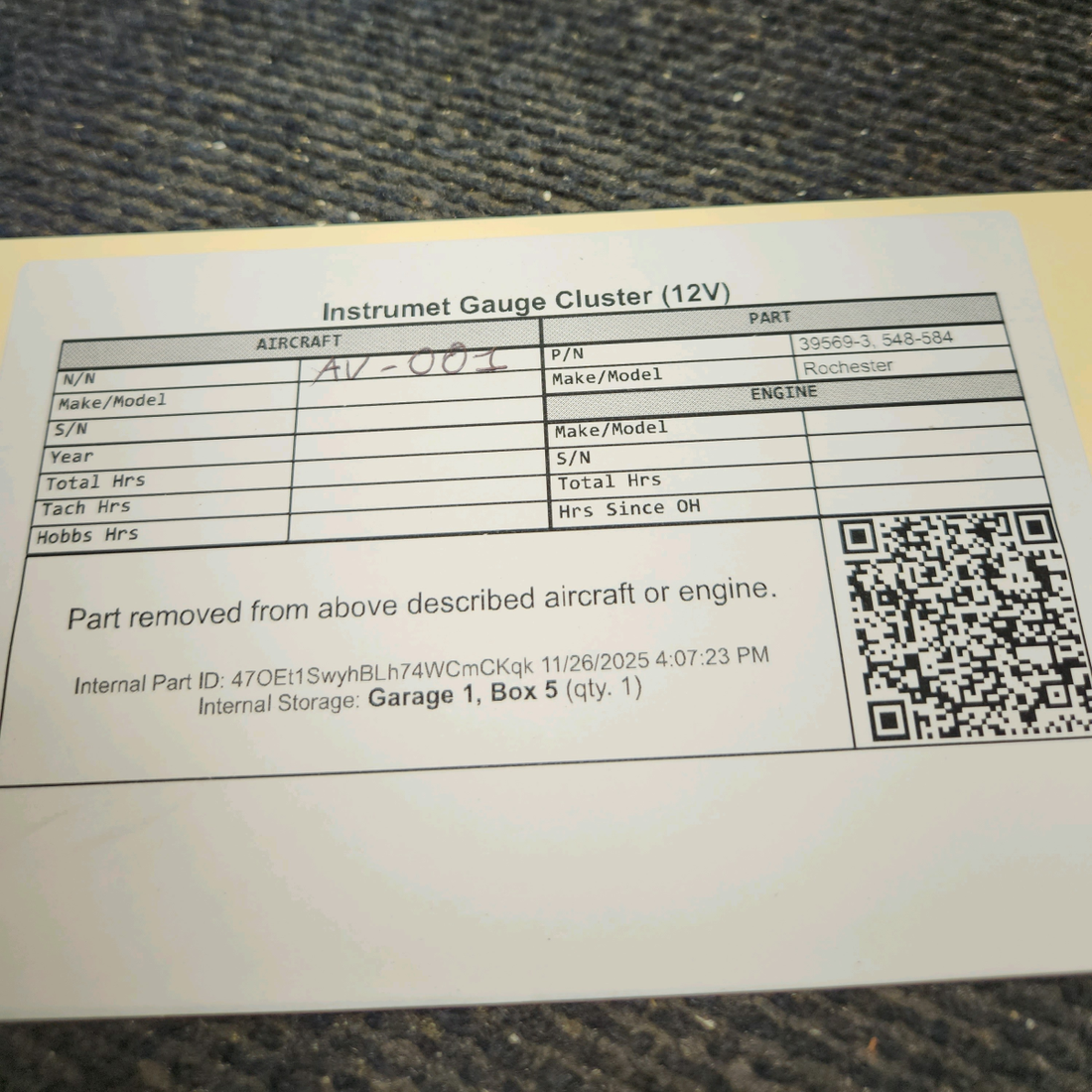 Used aircraft parts for sale, 39569-003 Rochester Piper PA34-220T Instrumet Gauge Cluster (12V)