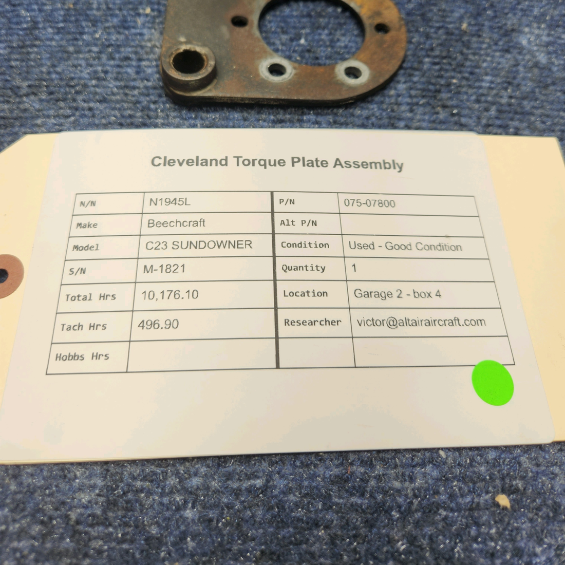 Used aircraft parts for sale, 075-07800 Cleveland Beechcraft C23 SUNDOWNER TORQUE PLATE ASSEMBLY
