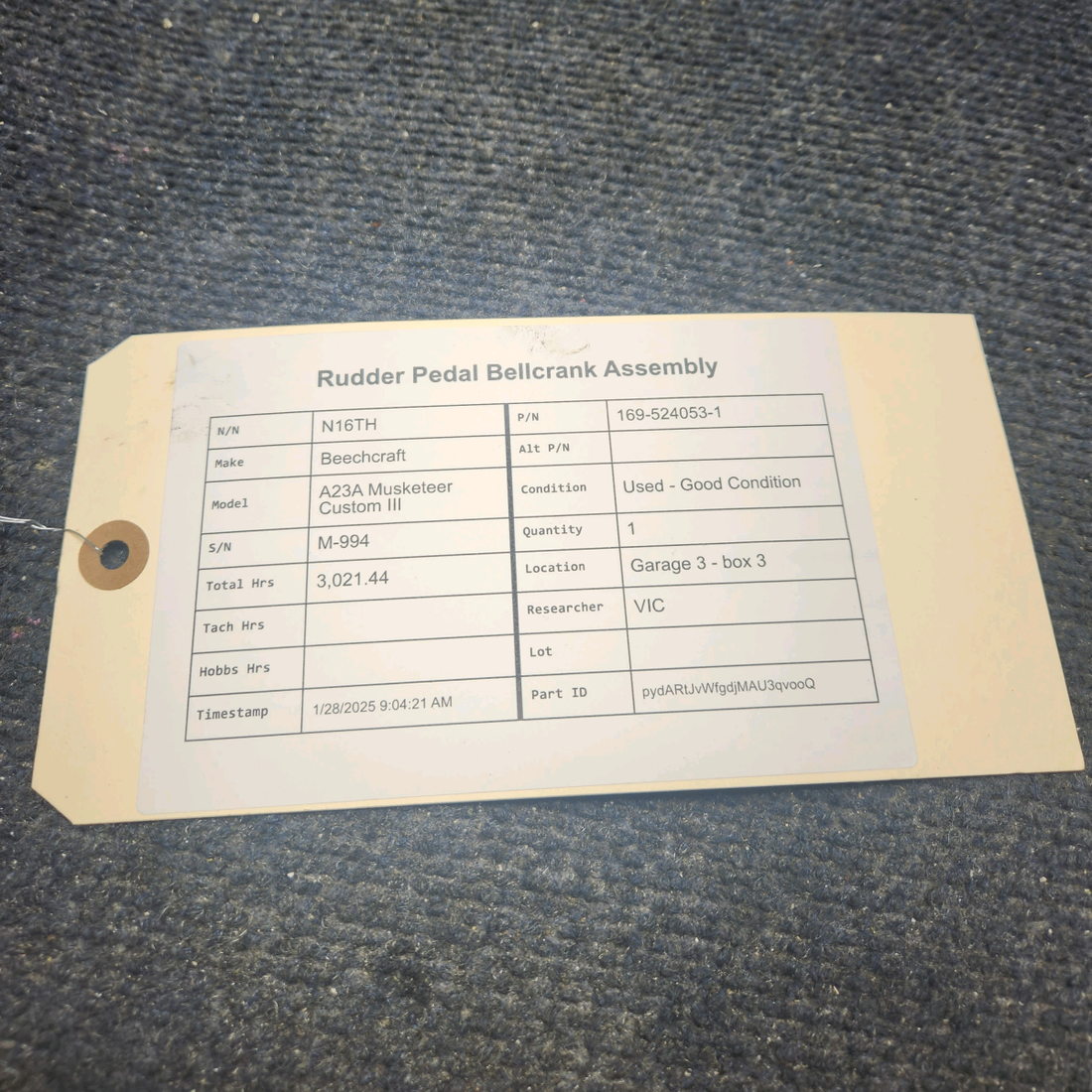 Used aircraft parts for sale, 169-524053-1 Beechcraft A23A Musketeer Custom III RUDDER PEDAL BELLCRANK ASSEMBLY