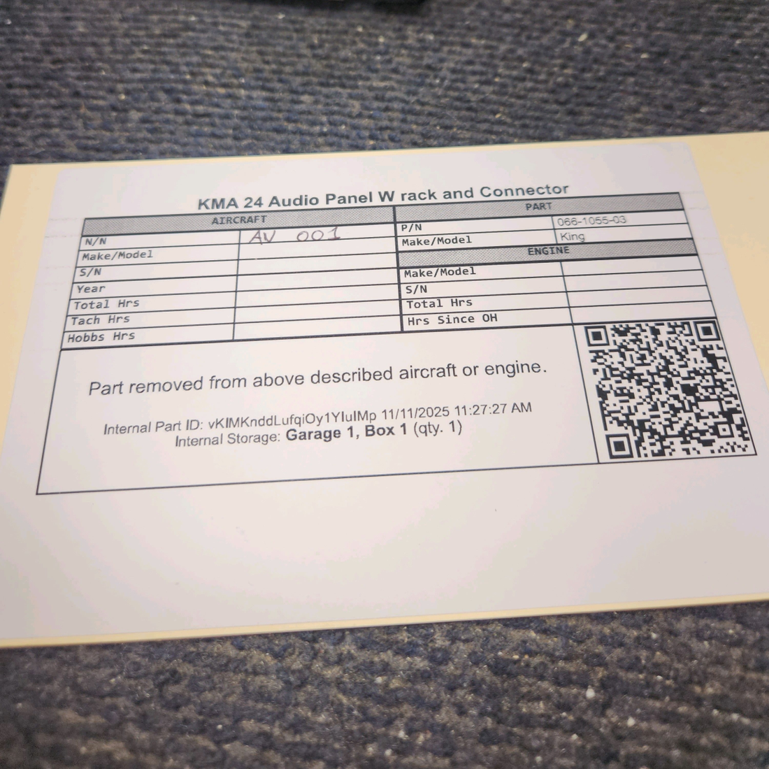 Used aircraft parts for sale, 066-1055-03 King KMA 24 Audio Panel W rack and Connector