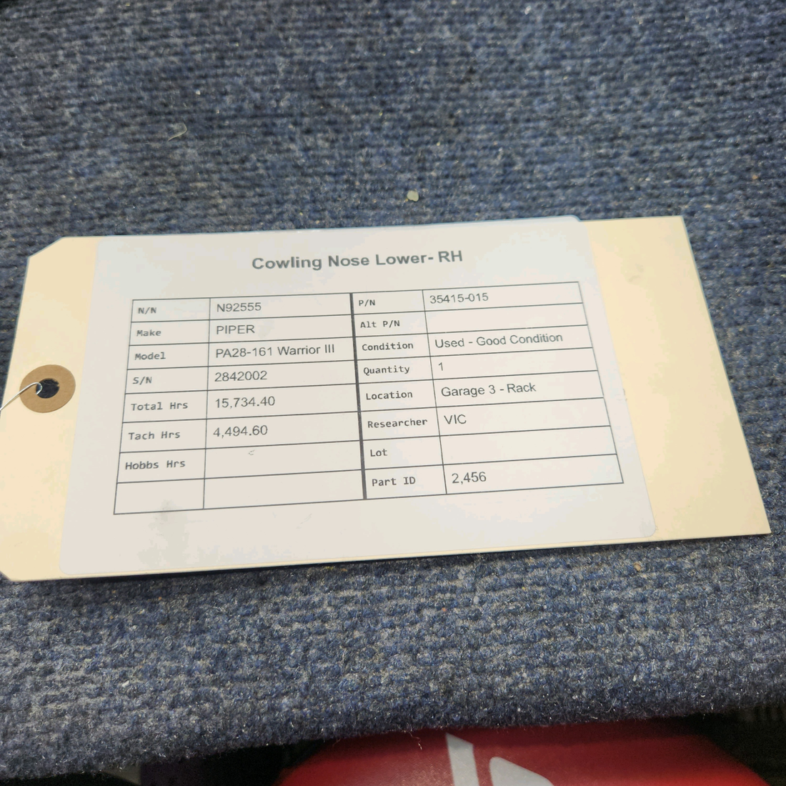 Used aircraft parts for sale, 35415-015 PIPER PA28-161 Warrior III COWLING NOSE LOWER- RH