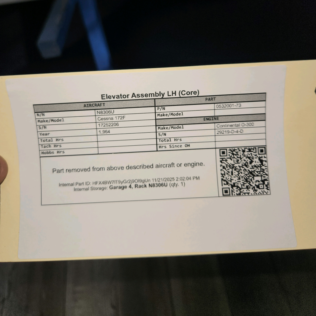 Used aircraft parts for sale, 0532001-73 Cessna 172F Elevator Assembly - LH (Core)