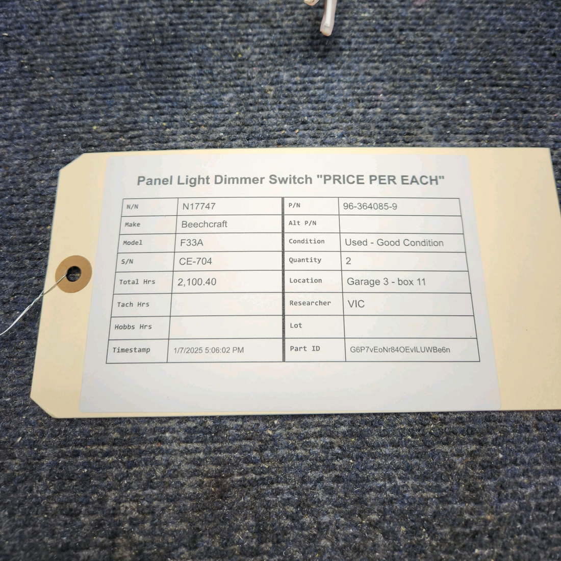 Used aircraft parts for sale, 96-364085-9 Beechcraft F33A PANEL LIGHT DIMMER SWITCH "PRICE PER EACH"