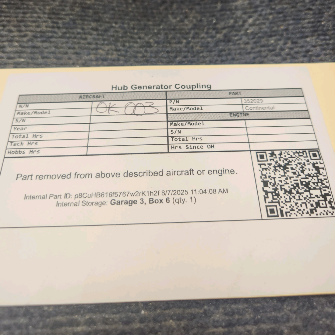 Used aircraft parts for sale, 352029 Continental Hub Generator Coupling