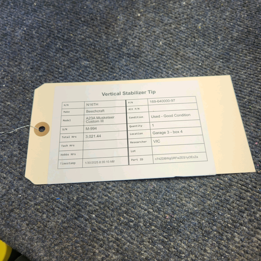 Used aircraft parts for sale, 169-640000-97 Beechcraft A23A Musketeer Custom III VERTICAL STABILIZER TIP