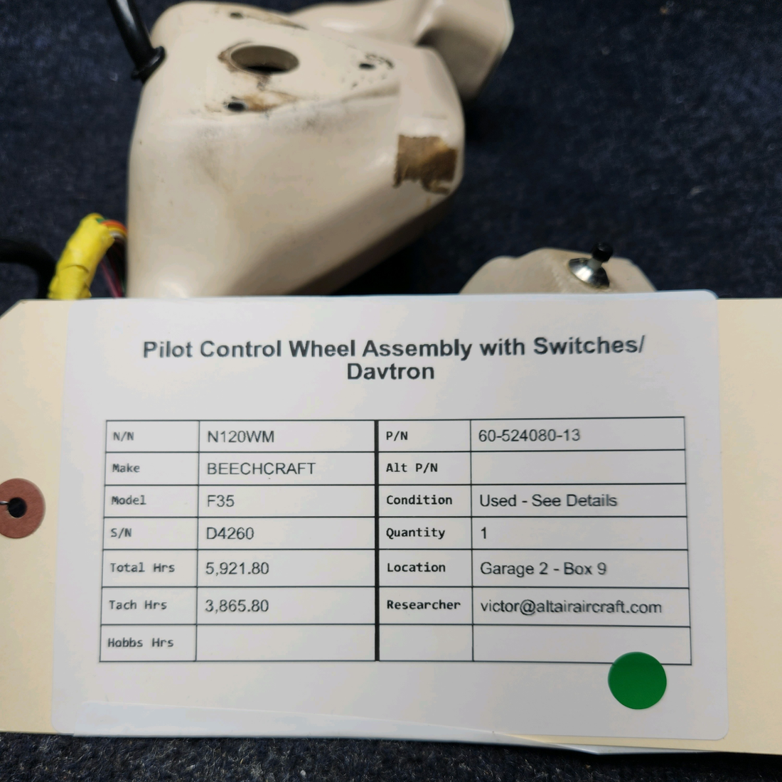 Used aircraft parts for sale, 60-524080-13 BEECHCRAFT F35 PILOT CONTROL WHEEL ASSEMBLY WITH SWITCHES/ DAVTRON