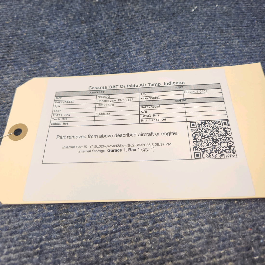 Used aircraft parts for sale, C668507-0101 Cessna 182P OAT Outside Air Temp. Indicator