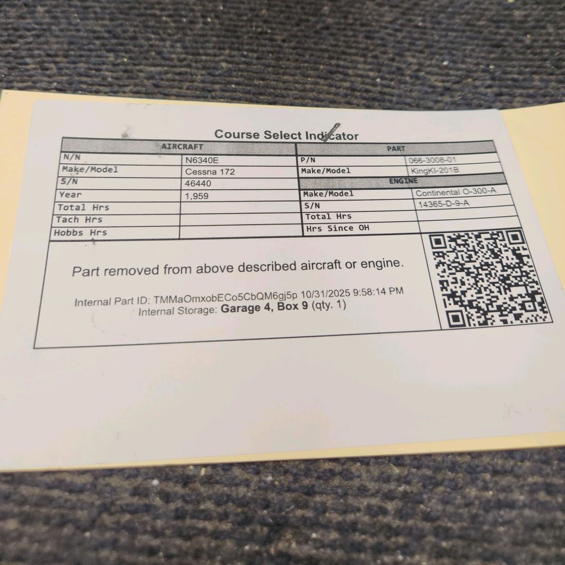 Used aircraft parts for sale, 066-3008-01 King KI-201B Cessna 172 Course Select Indicator
