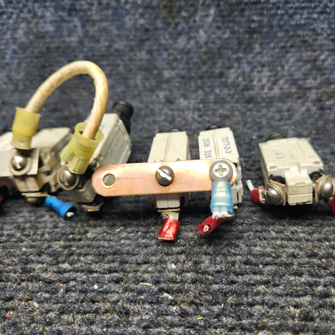 Used aircraft parts for sale, 7277-2-3, 7277-2-5 klixon 7277 Series Beechcraft A23A Musketeer Custom III KLIXON PUSH CIRCUIT BREAKER (SET OF 8)  (4-5A0 (2-3A) (1-7A) (1-10A)