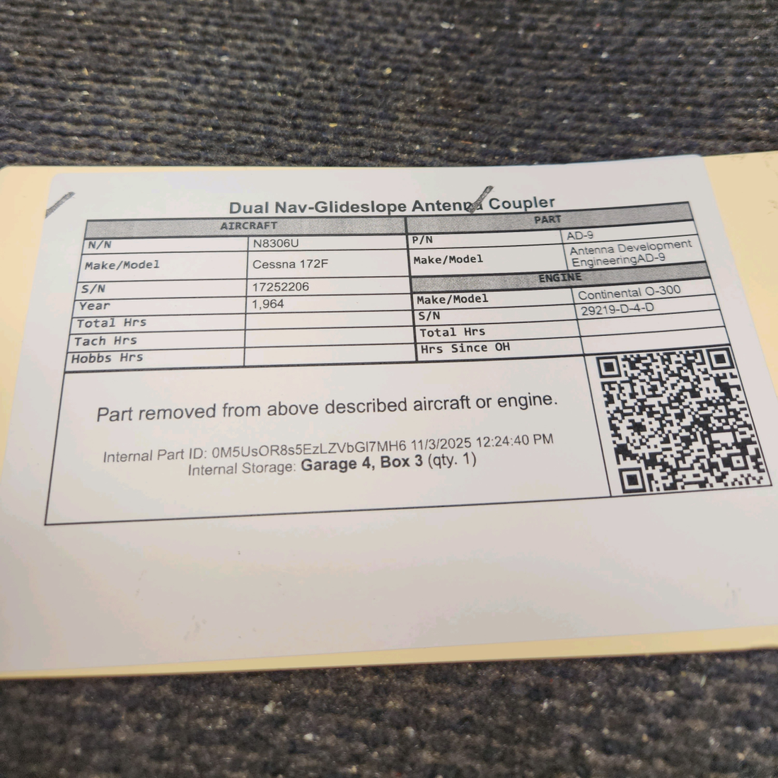 Used aircraft parts for sale, AD-9 Antenna Development Engineering AD-9 Cessna 172F Dual Nav-Glideslope Antenna Coupler