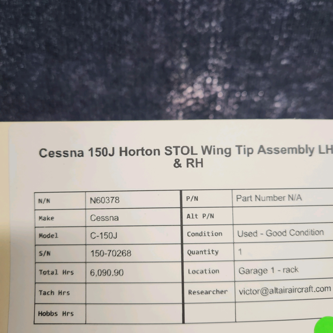 Used aircraft parts for sale, Part Number N/A Cessna C-150J CESSNA 150J HORTON STOL WING TIP ASSEMBLY LH & RH