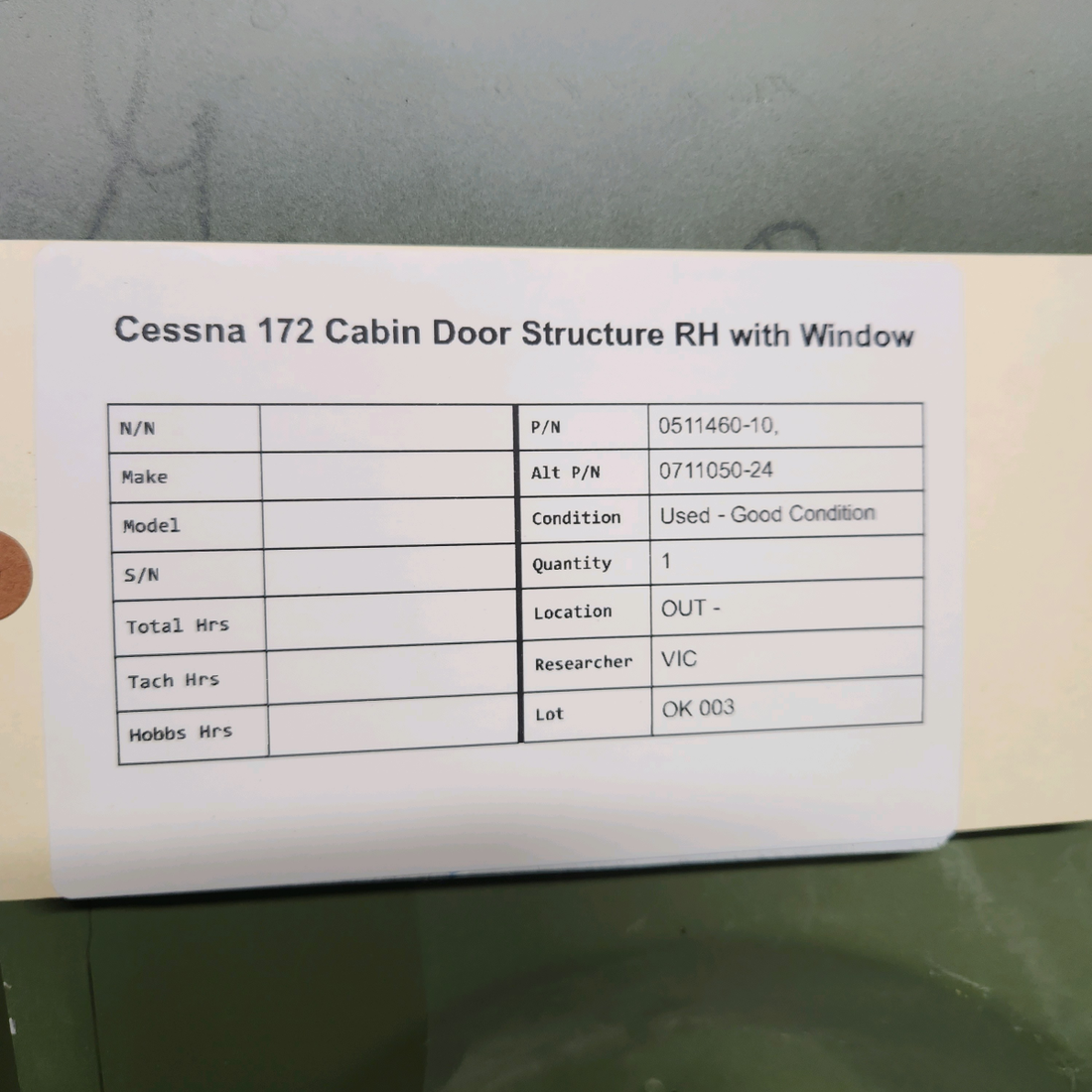 Used aircraft parts for sale, 0511460-10 Cessna  [part_model] CABIN DOOR STRUCTURE RH WITH WINDOW