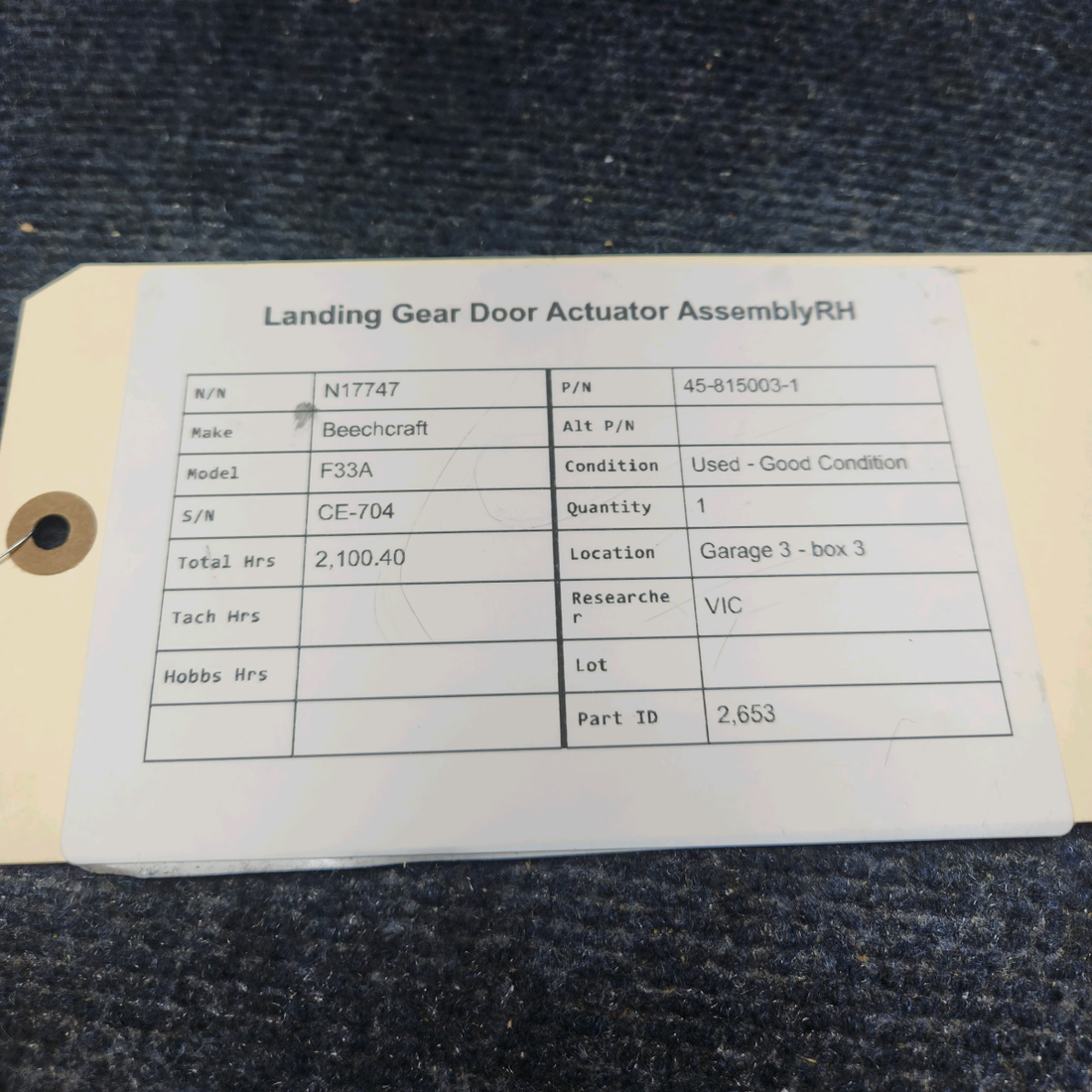 Used aircraft parts for sale, 45-815003-1 Beechcraft F33A LANDING GEAR DOOR ACTUATOR ASSEMBLYRH