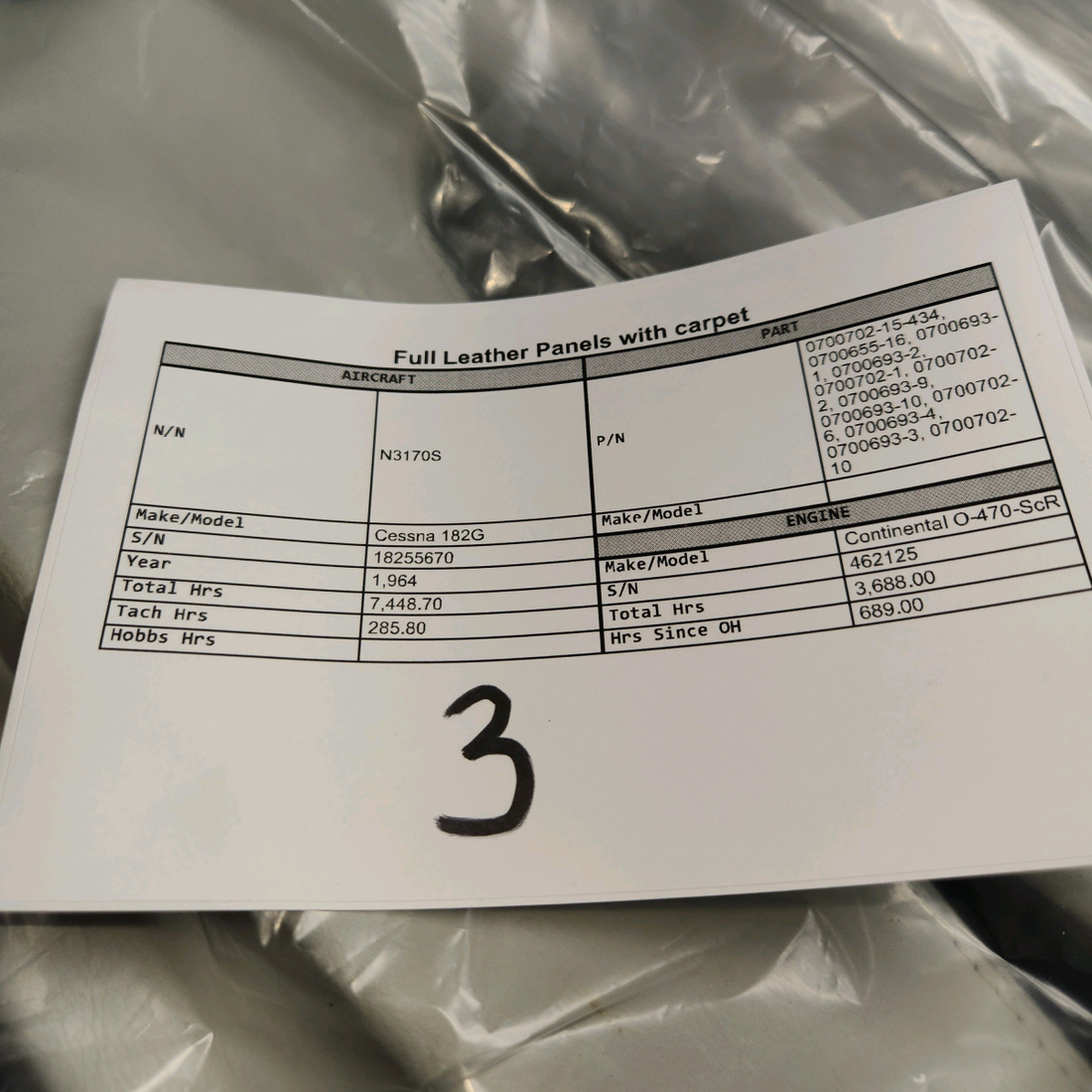 Used aircraft parts for sale, 0700702-15-434 Cessna 182G Full Leather Panels set with carpet