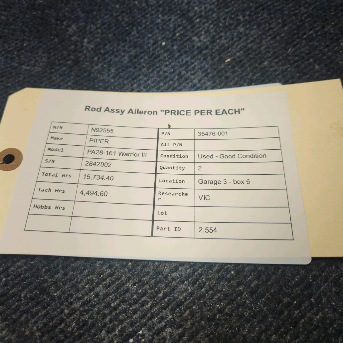 Used aircraft parts for sale, 35476-001 PIPER PA28-161 Warrior III ROD ASSY AILERON "PRICE PER EACH"