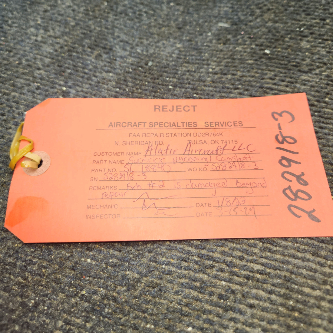 Used aircraft parts for sale, LW-18840 Lycoming O-320 PIPER PA28-140 Camshaft Assy