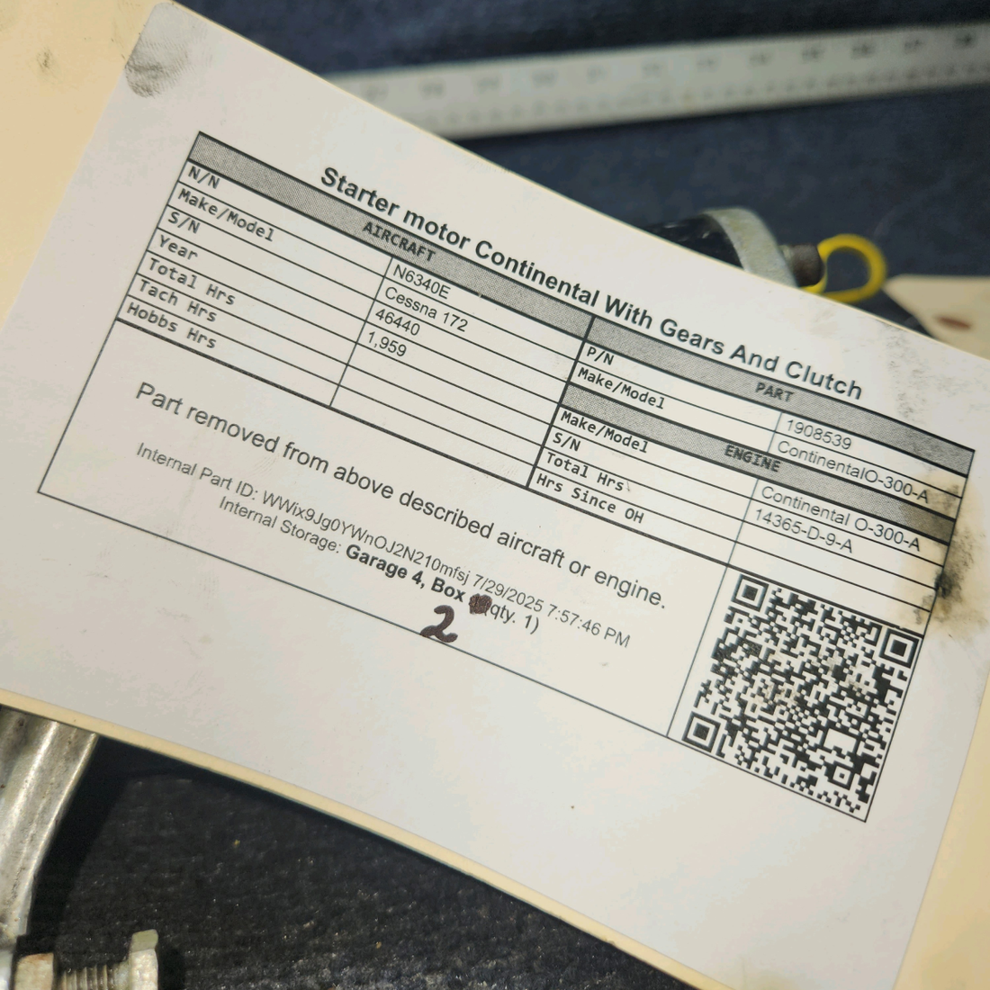 Used aircraft parts for sale, 1908539 Continental O-300-A Cessna 172 Continental Starter Motor – Includes Gears & Clutch