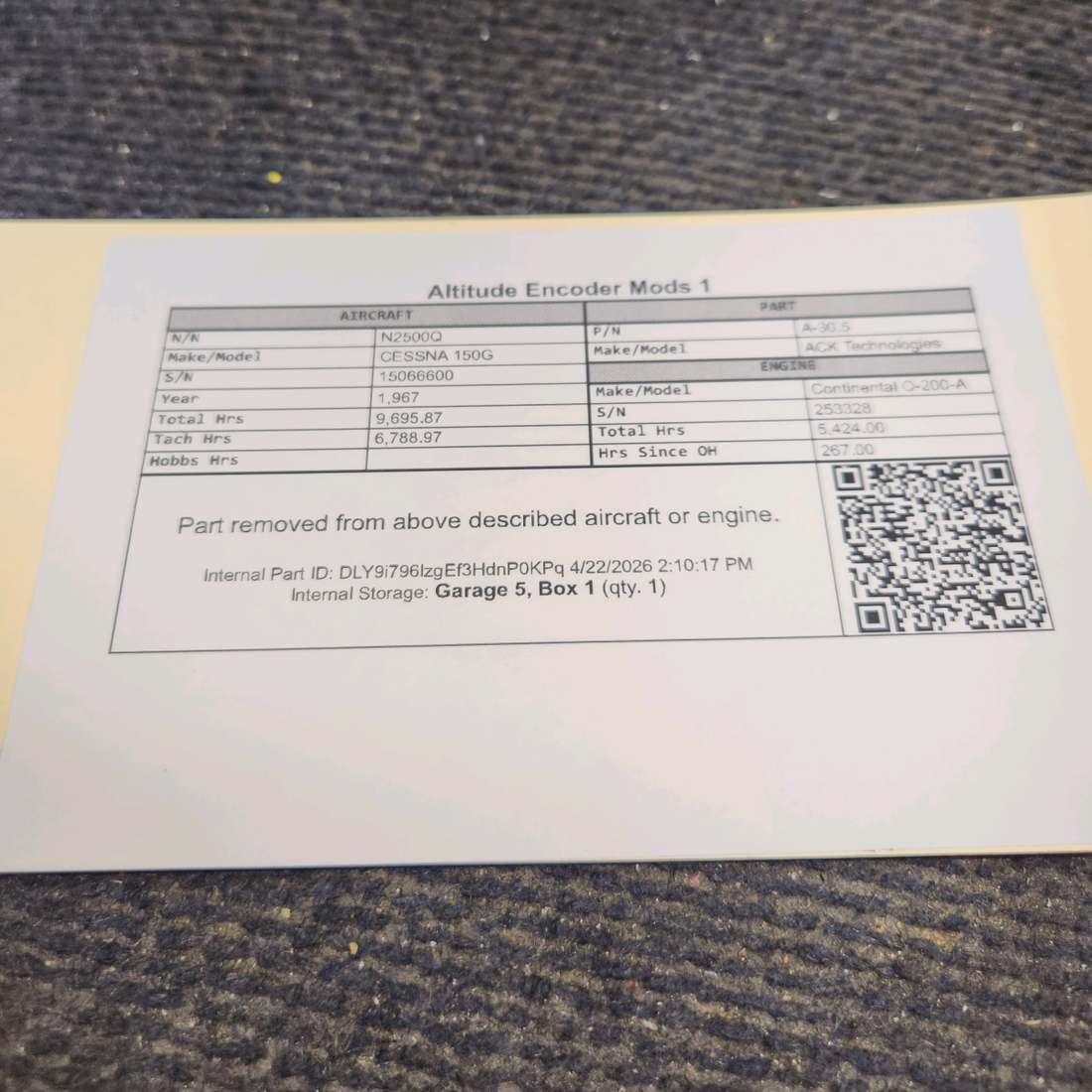 Used aircraft parts for sale, A-30.5 ACK Technologies cessna 150G Altitude Encoder – Mods 1