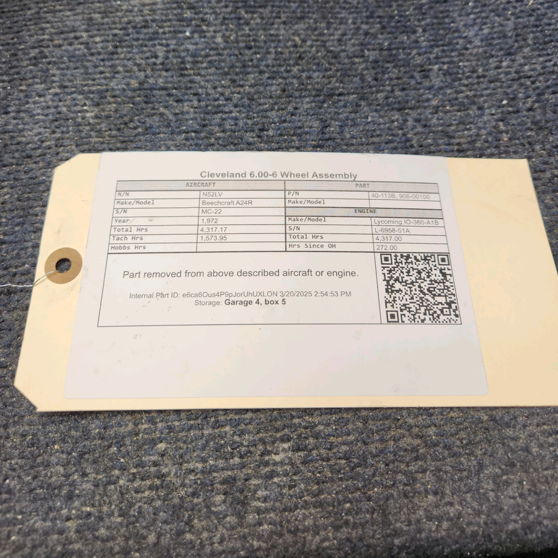 Used aircraft parts for sale, 40-113B Cleveland Beechcraft A24R 6.00-6 Wheel Assembly