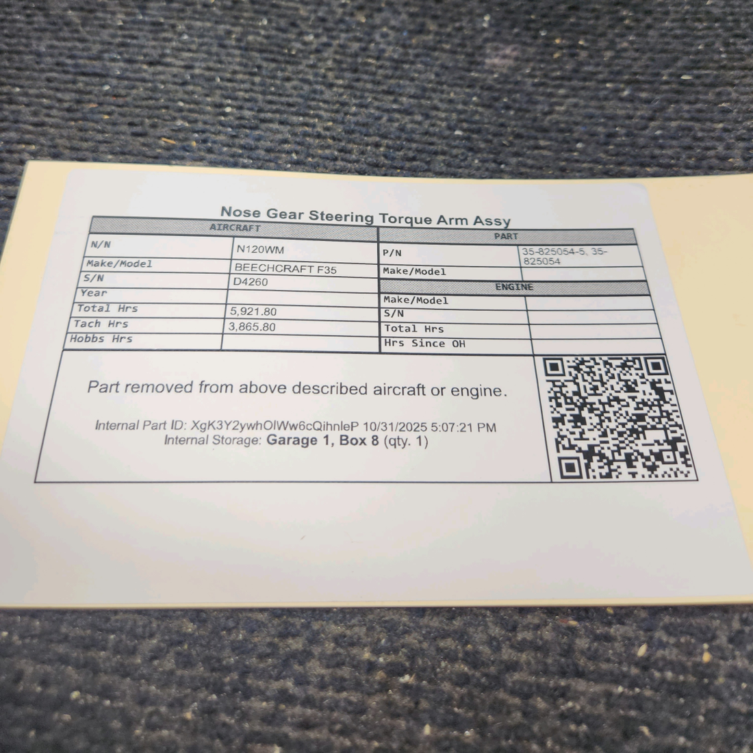 Used aircraft parts for sale, 35-825054-5 BEECHCRAFT F35 Nose Gear Steering Torque Arm Assy