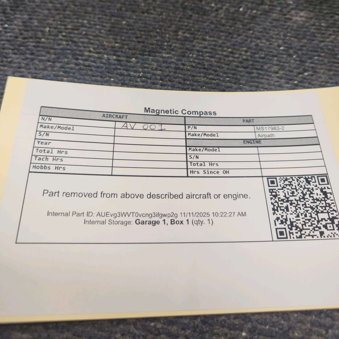 Used aircraft parts for sale, MS17983-2 Airpath Piper PA28-140 Magnetic Compass