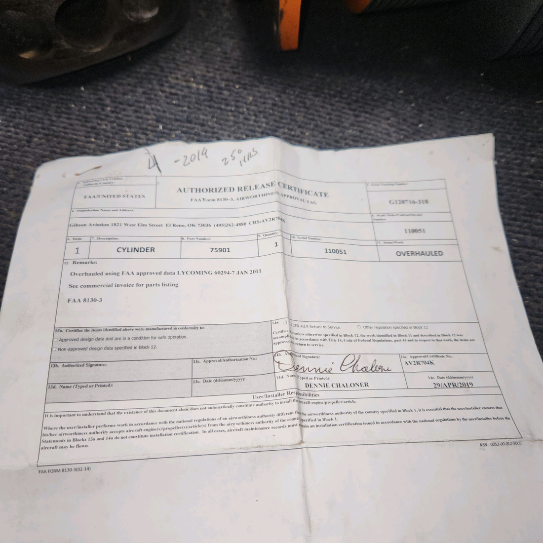 Used aircraft parts for sale, 05K21100 Lycoming O-320 PIPER PA28-140 Cylinder Piston & Ring Kit – Overhauled, Chrome