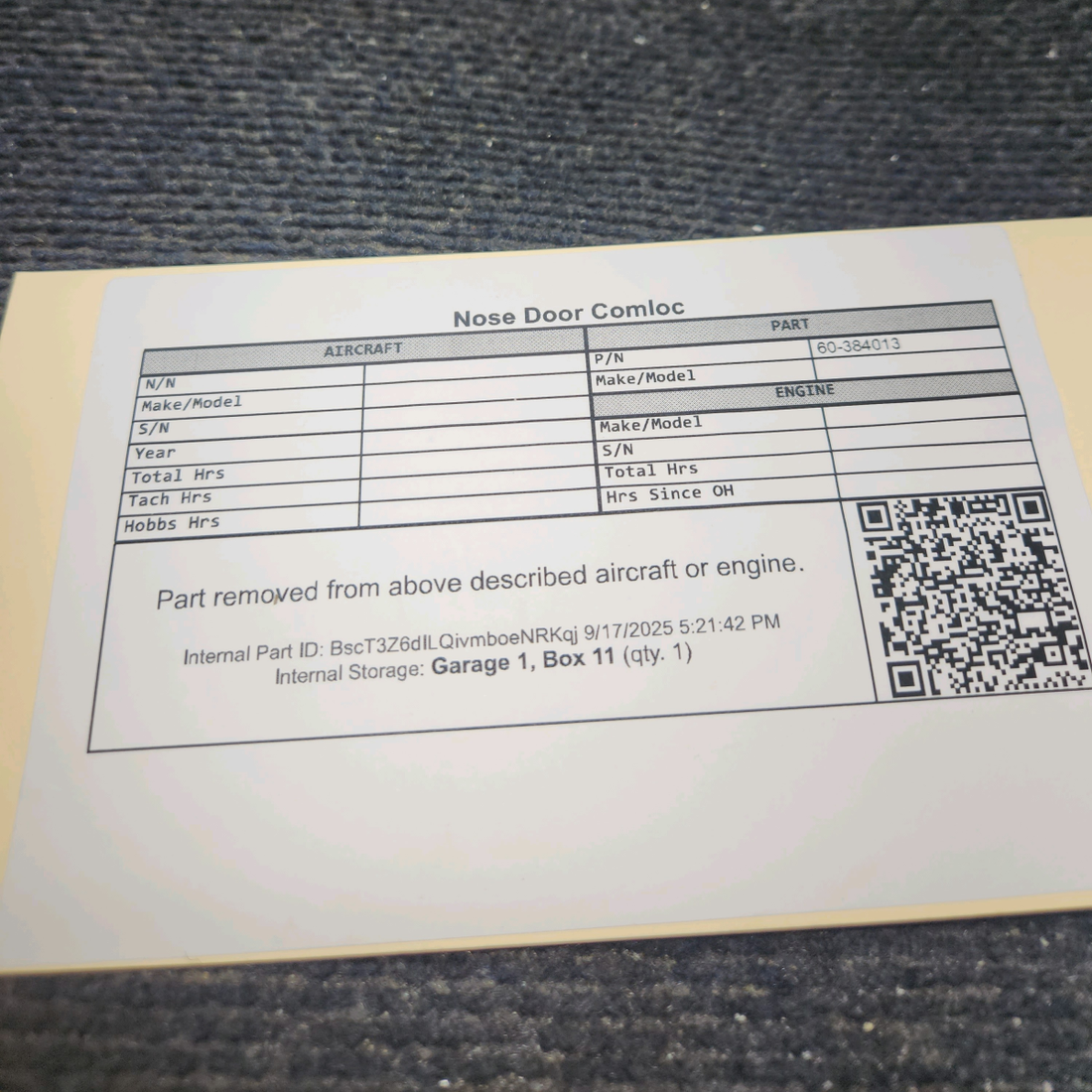 Used aircraft parts for sale, 60-384013 Beechcraft 95-B55 Nose Baggage Door Latch Assembly