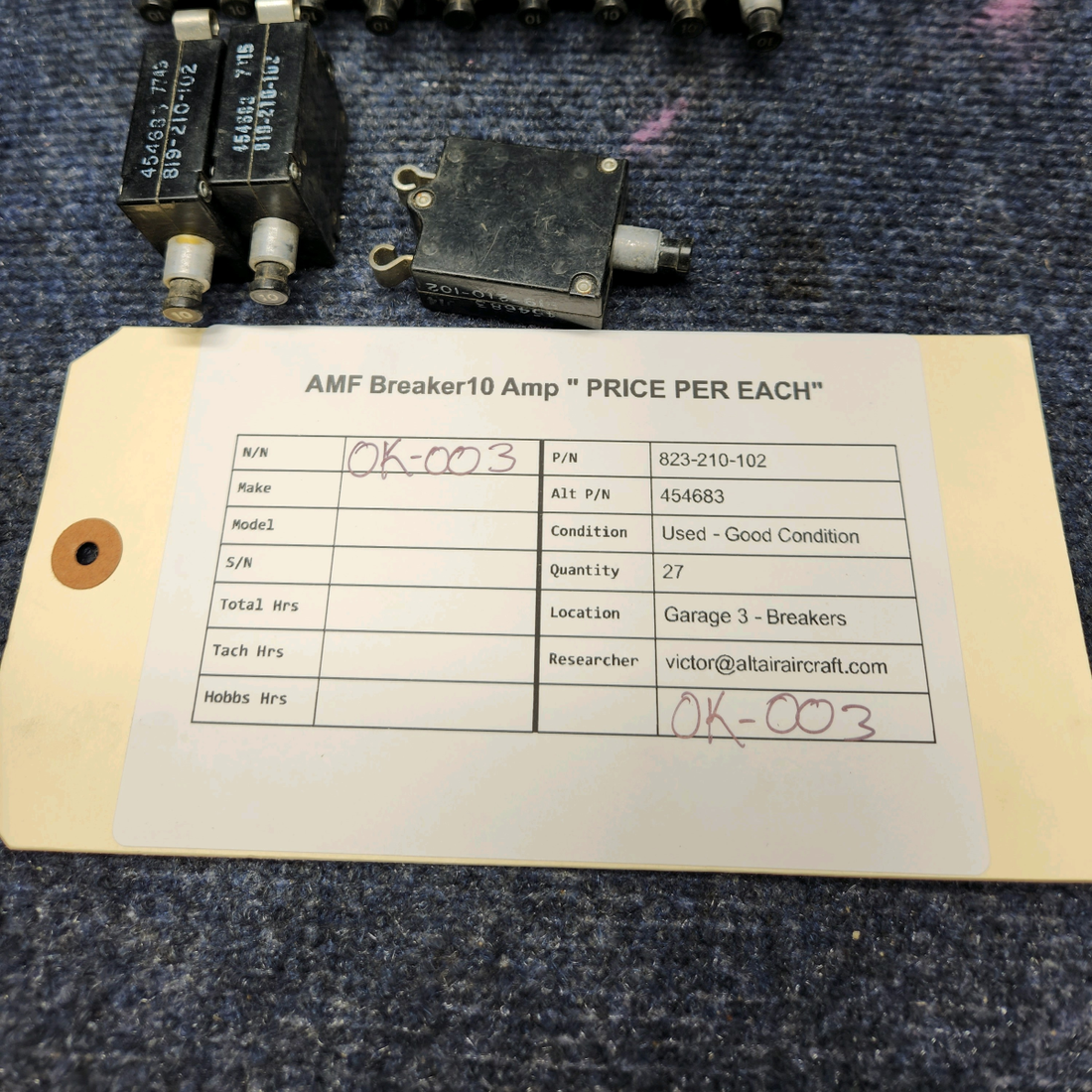 Used aircraft parts for sale, 823-210-102 Piper pa-31T AMF BREAKER10 AMP " PRICE PER EACH"