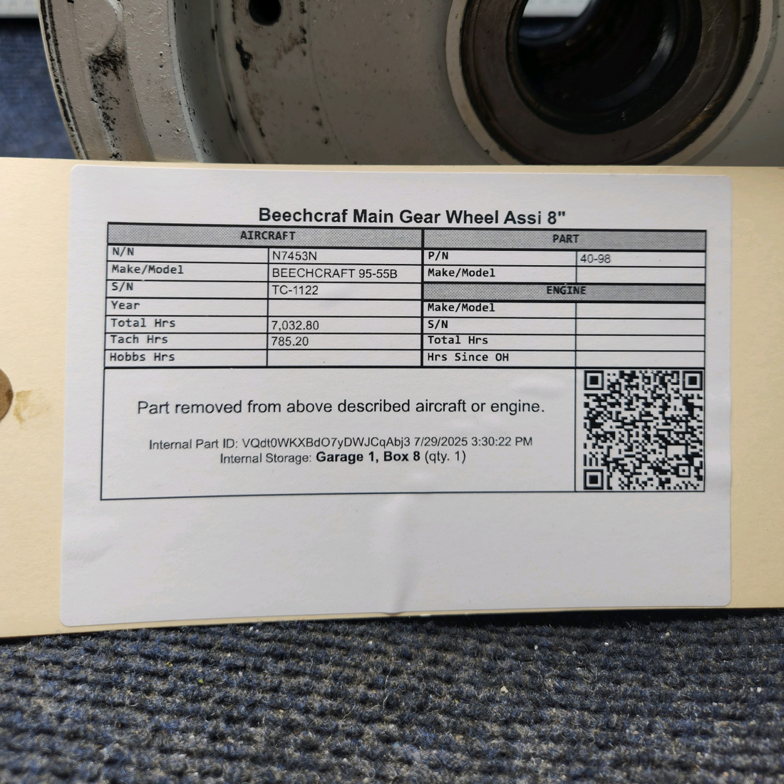 Used aircraft parts for sale, 40-98 BEECHCRAFT 95-55B Main Gear Wheel Assembly – 8"