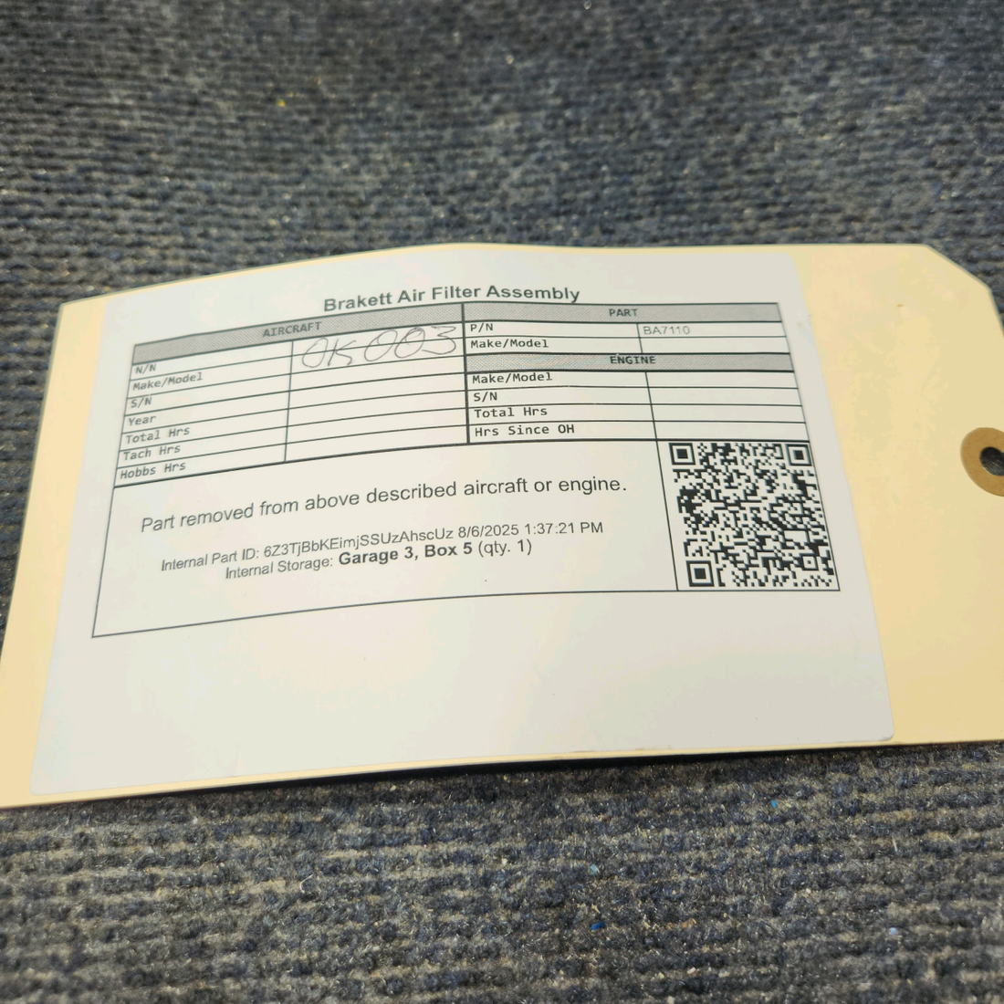 Used aircraft parts for sale, BA7110 Brackett Aero Filter Inc. Air Filter Assembly