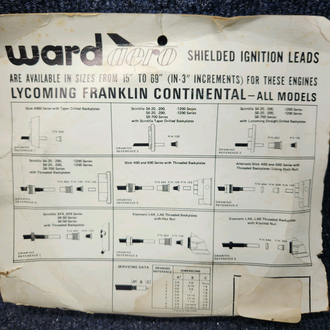 Used aircraft parts for sale, 100-54 BEECHCRAFT F35 WARD AERO IGNITION LEADS 100 SERIES 54