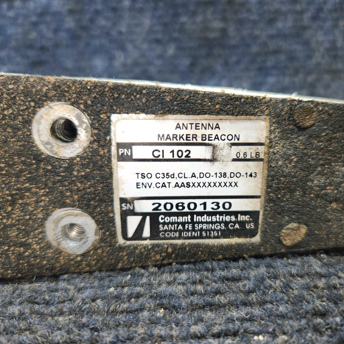 Used aircraft parts for sale, CI-102 Comant Industries Beechcraft 95-B55 Marker Beacon Antena