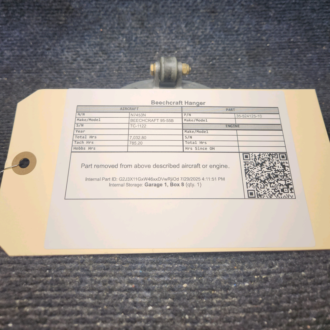 Used aircraft parts for sale, 35-524125-10 BEECHCRAFT 95-55B Hanger