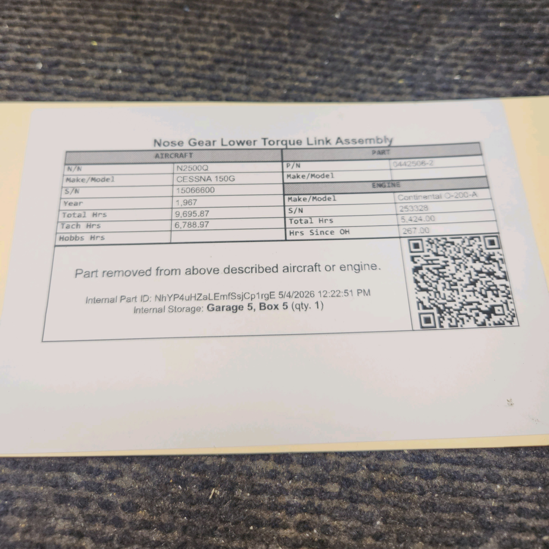 Used aircraft parts for sale, 0442506-2 cessna 150G Nose Gear Lower Torque Link Assembly