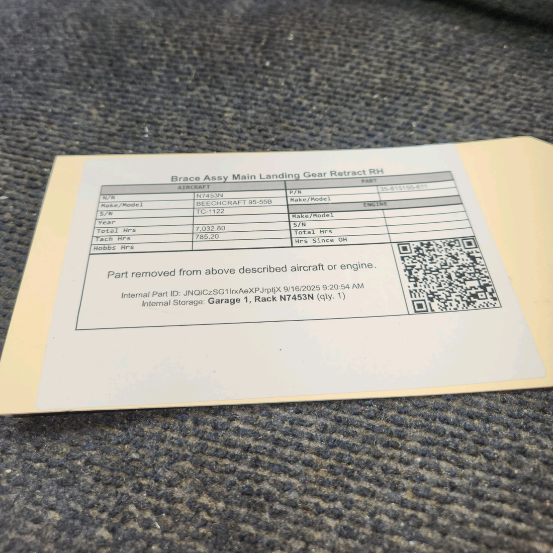 Used aircraft parts for sale, 35-815155-611 BEECHCRAFT 95-55B Main Landing Gear Retract Brace -  RH