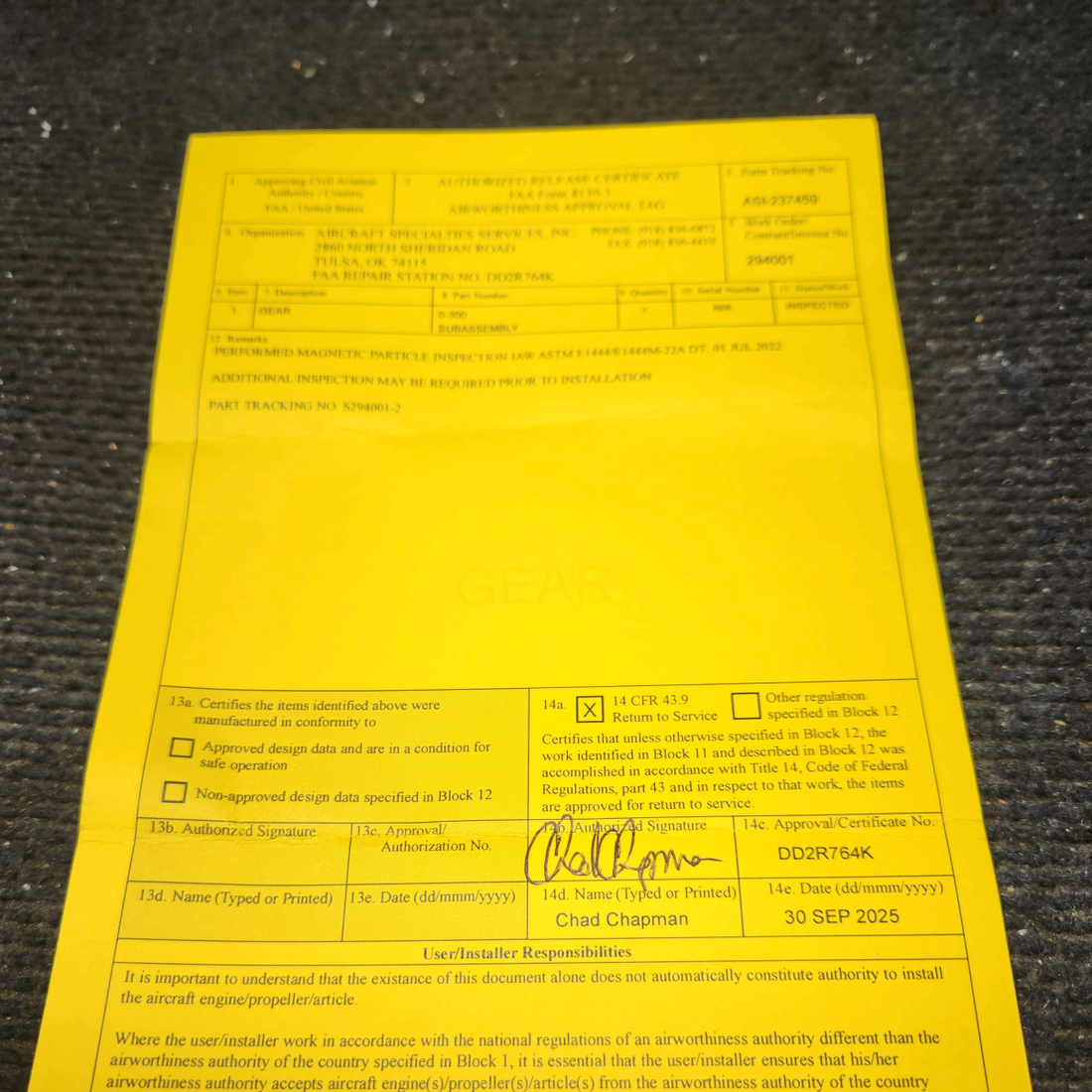 Used aircraft parts for sale, 630690 Continental O-300D Cessna 172F Gear Cluster Crank