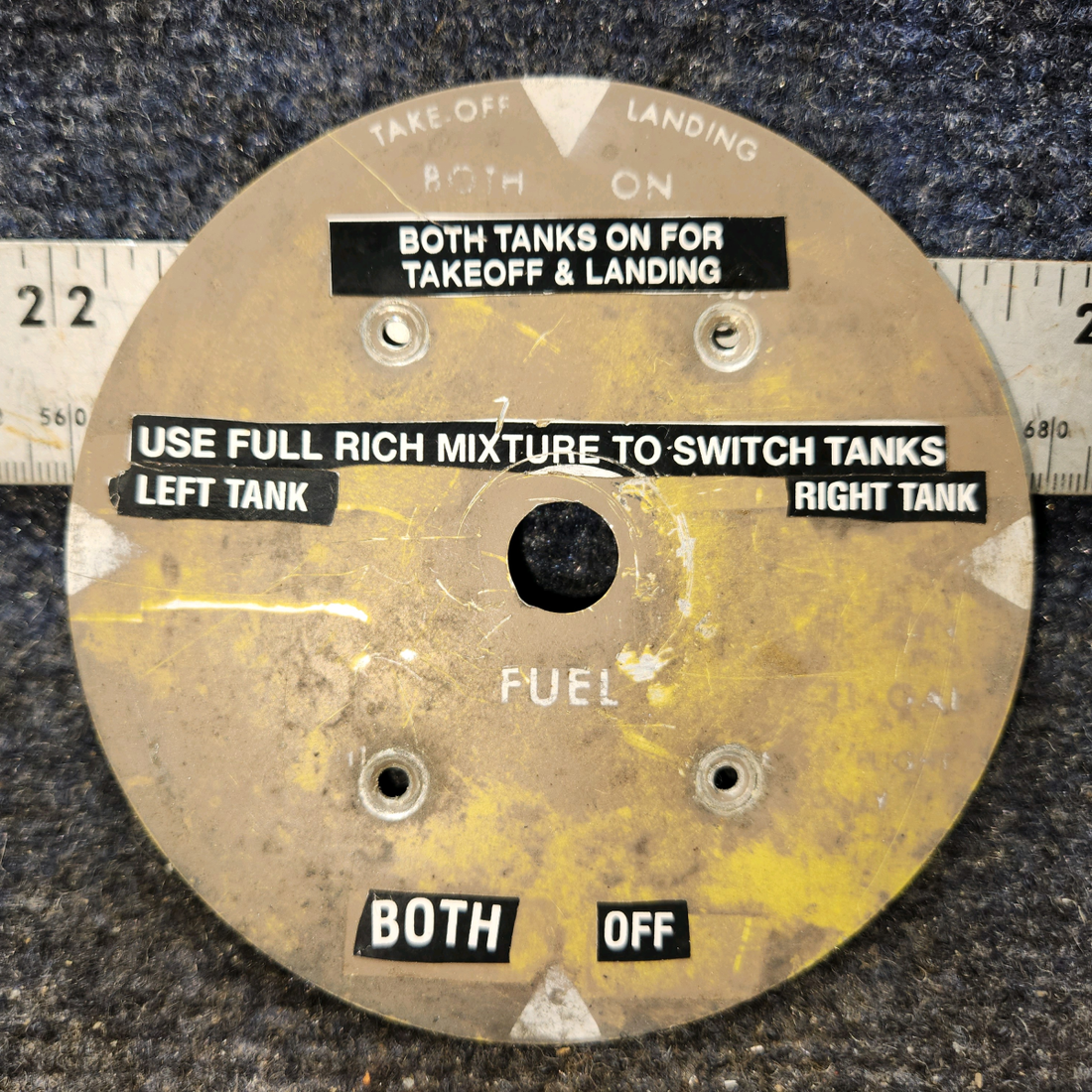 Used aircraft parts for sale, 0511198 Cessna 182G Fuel Selector Cup and Placard