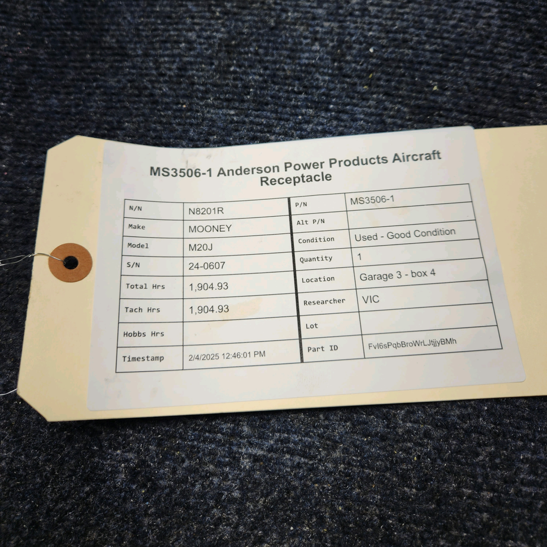 Used aircraft parts for sale, MS3506-1 MOONEY M20J ANDERSON POWER PRODUCTS AIRCRAFT RECEPTACLE