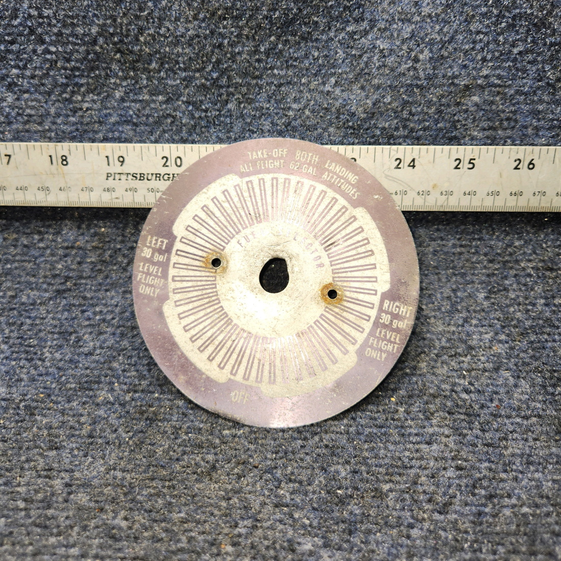 Used aircraft parts for sale, 0705048-34 Cessna 172RG Fuel Selector Placard