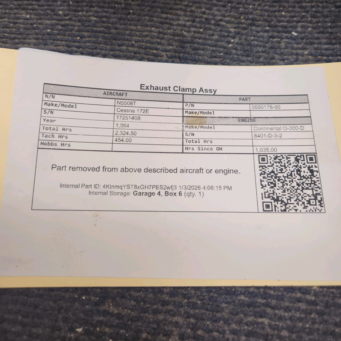 Used aircraft parts for sale, 0550176-50 Cessna 172E Exhaust Clamp Assy