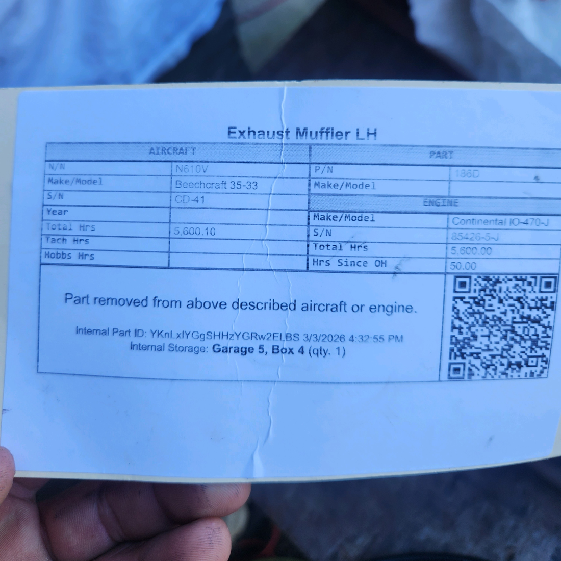 Used aircraft parts for sale, A186 Beechcraft 35-33 Heat Exchanger – LH