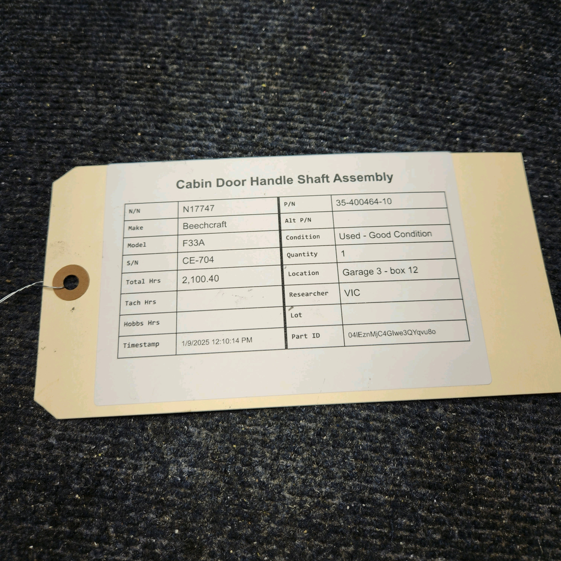 Used aircraft parts for sale, 35-400464-10 Beechcraft F33A CABIN DOOR HANDLE SHAFT ASSEMBLY